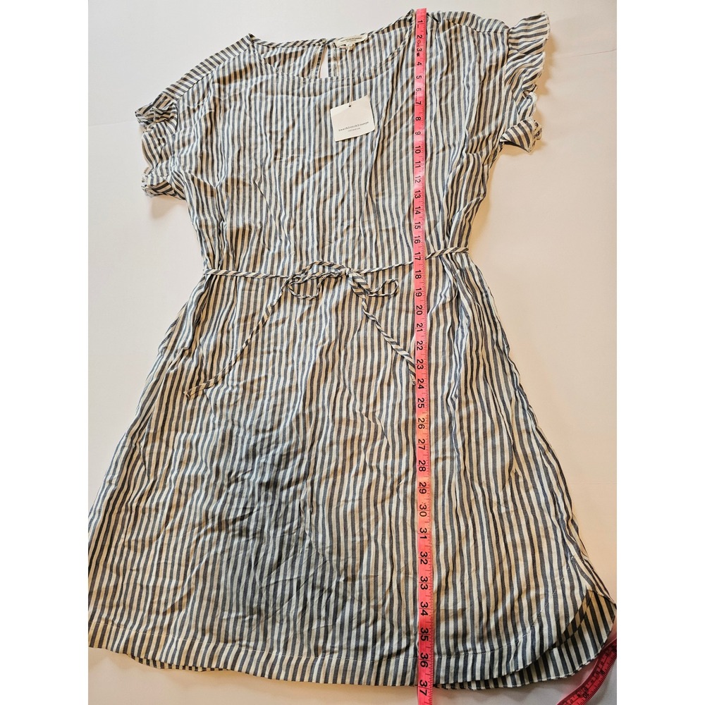 Beachlunchlounge Striped Tie Waist Dress Womens XL Blue White Ruffle Sleeve NEW - Picture 5 of 5
